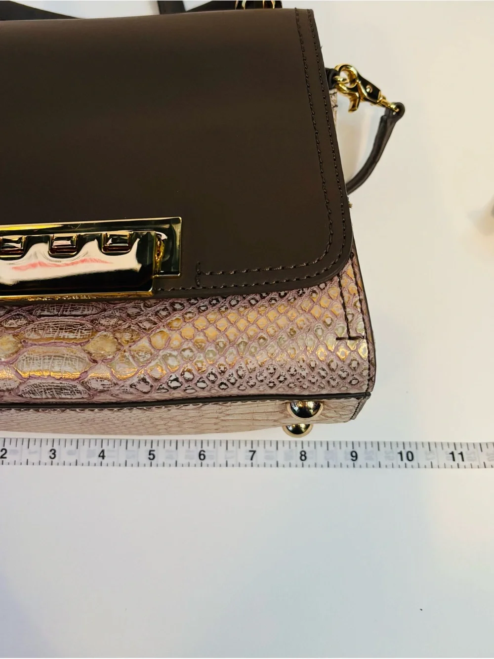 Rare Zac Posen Eartha Top-Handle Mini Crossbody Taupe Olive Brown Gold